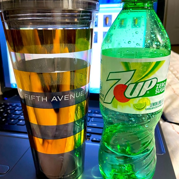 Saks 5TH Avenue Metallic Black and Gold Striped Tumbler with 2 Straws. - Picture 4 of 5